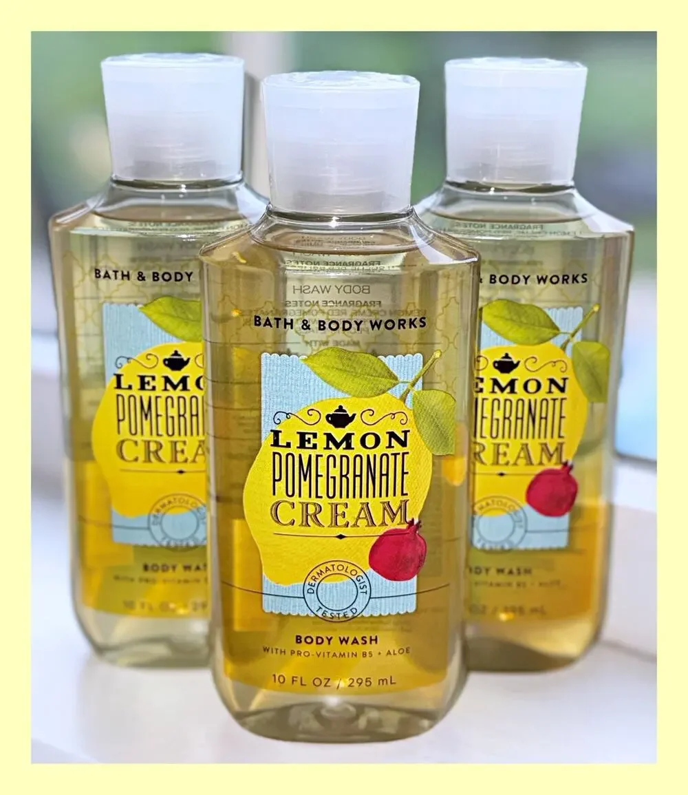 Bath & Body Works Lemon Pomegranate Cream 10oz Shower Gel Body Wash Aloe B5 x3